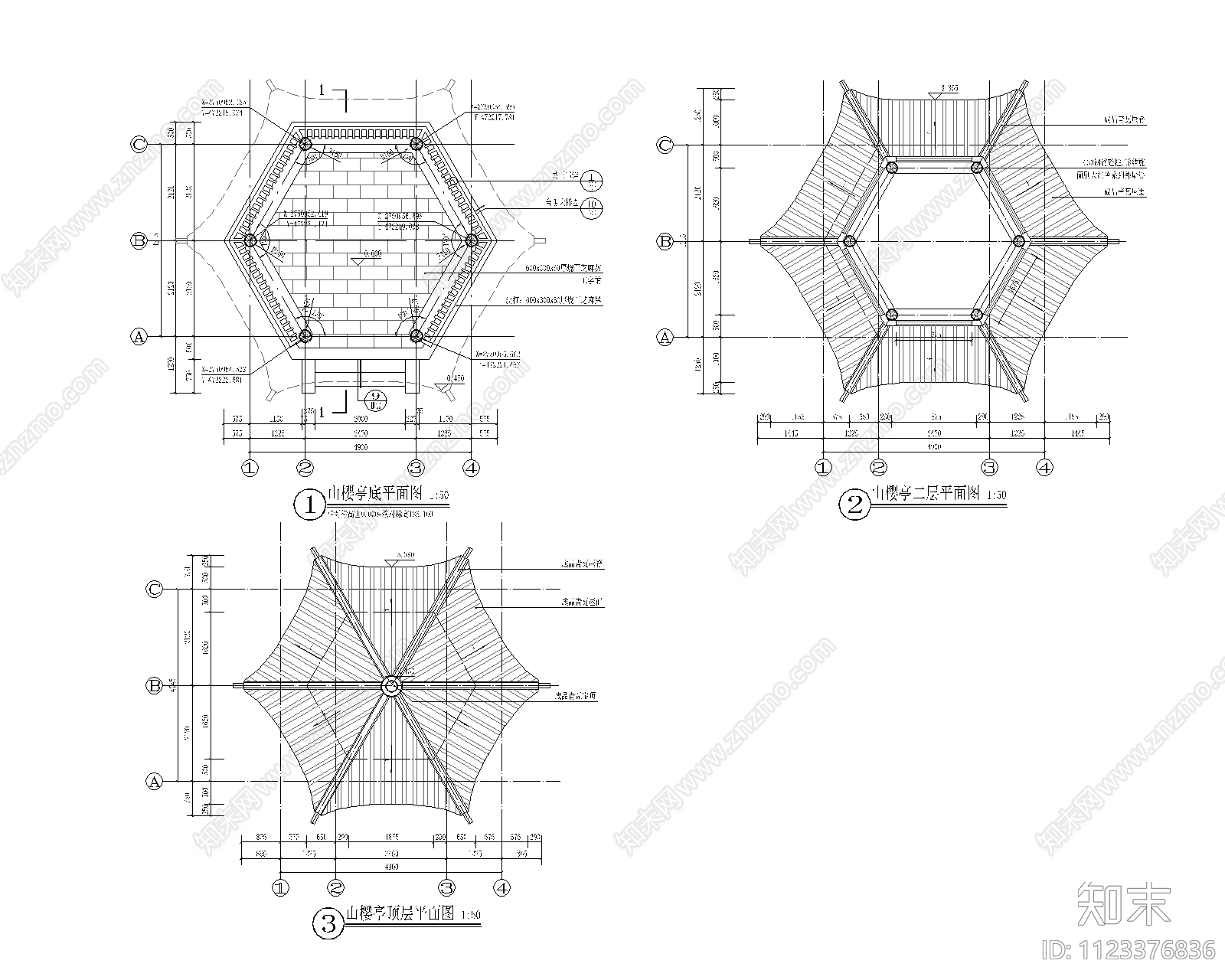 六角亭古建亭子cad施工图下载【ID:1123376836】