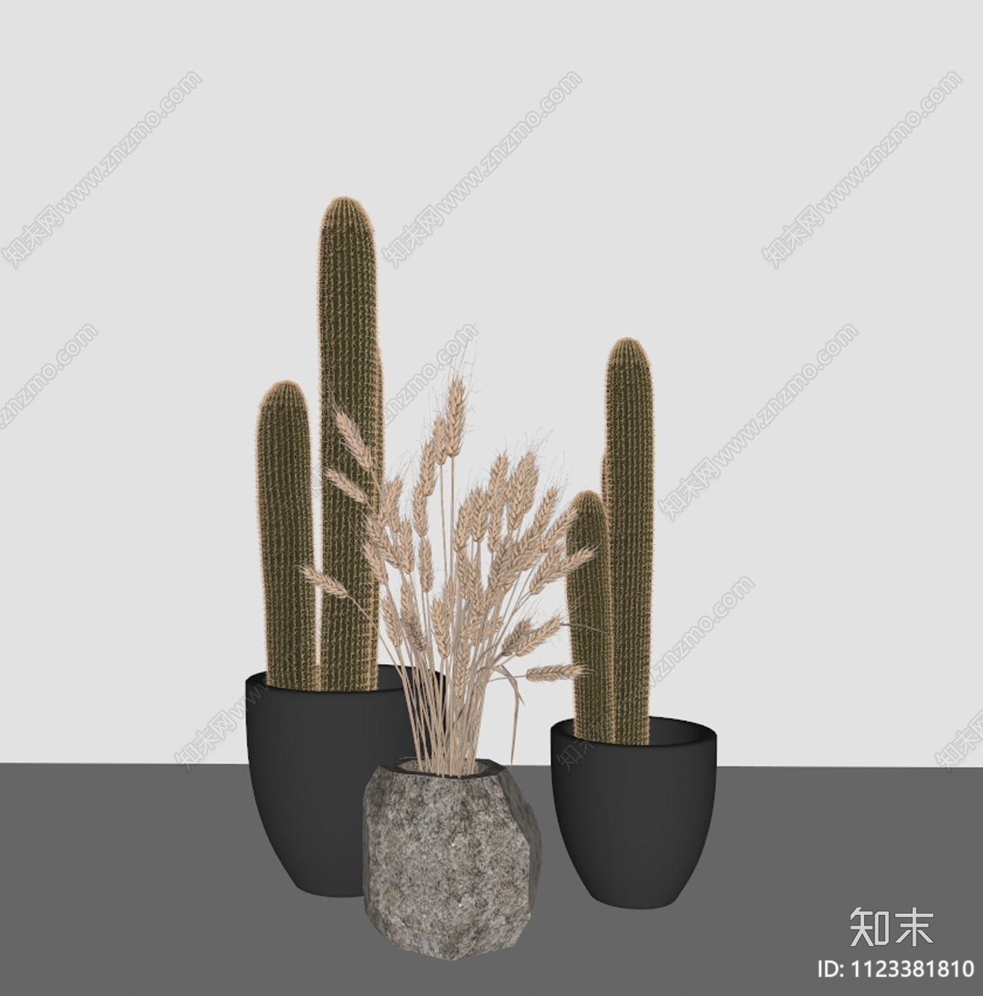 仙人掌稻穗植物盆栽SU模型下载【ID:1123381810】