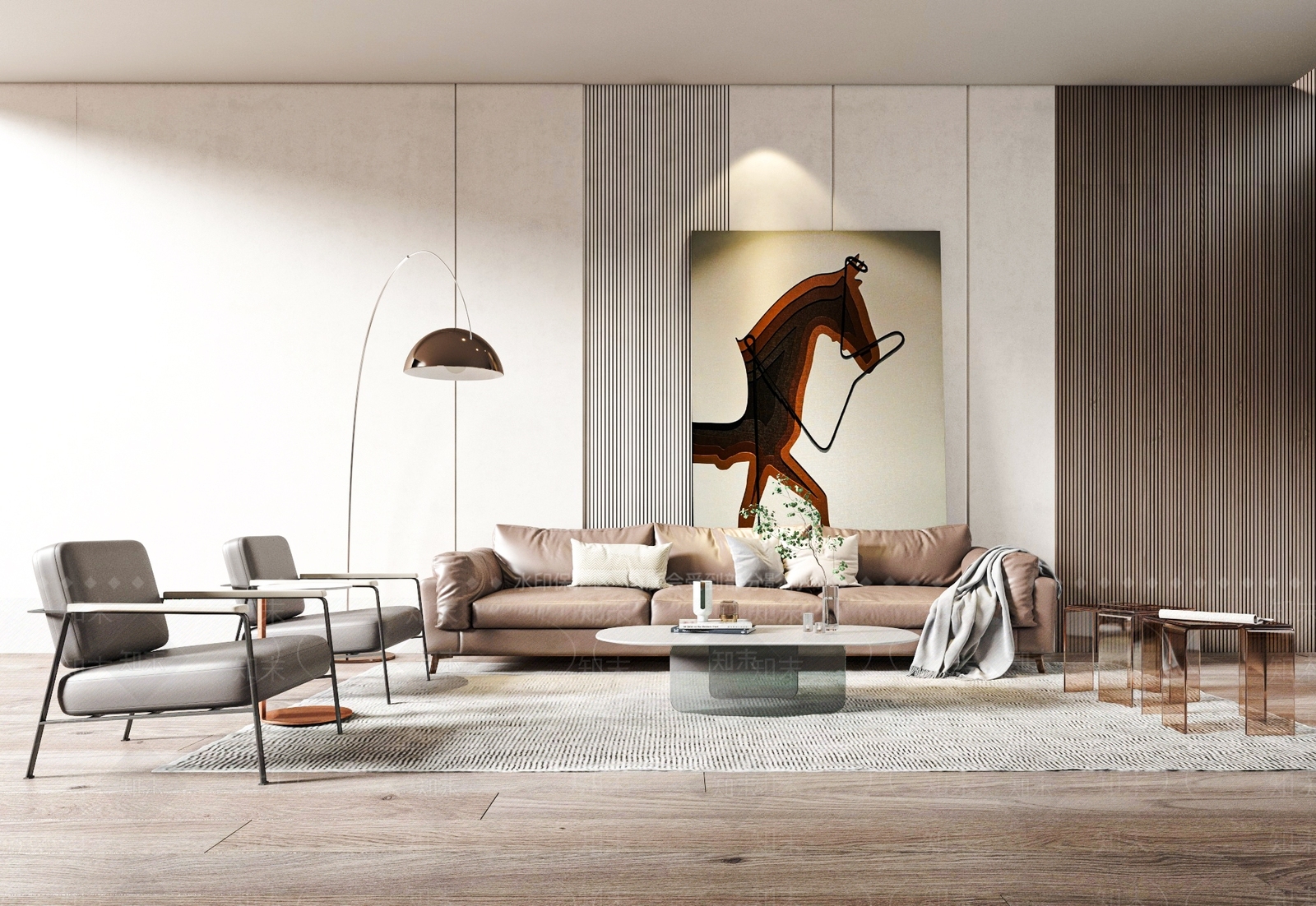 现代皮质沙发茶几组合3D模型下载【ID:1123381906】