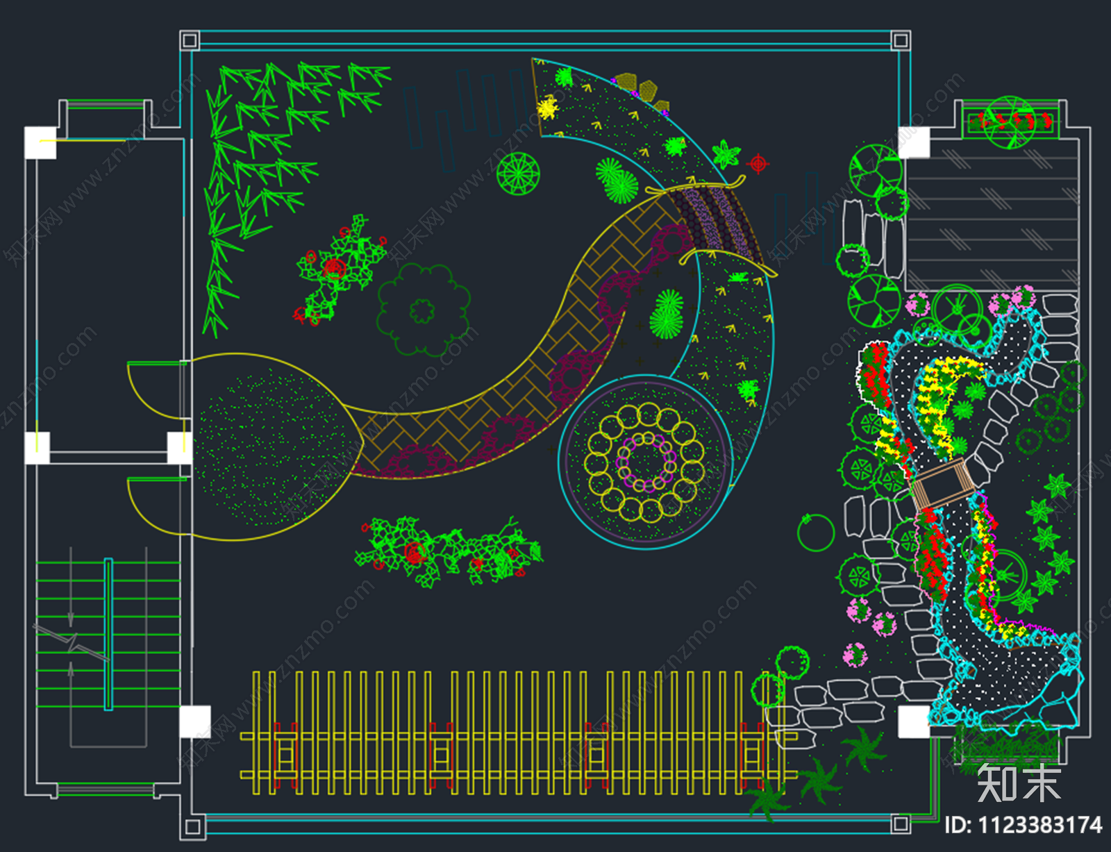 屋顶花园设计CAD图库cad施工图下载【ID:1123383174】
