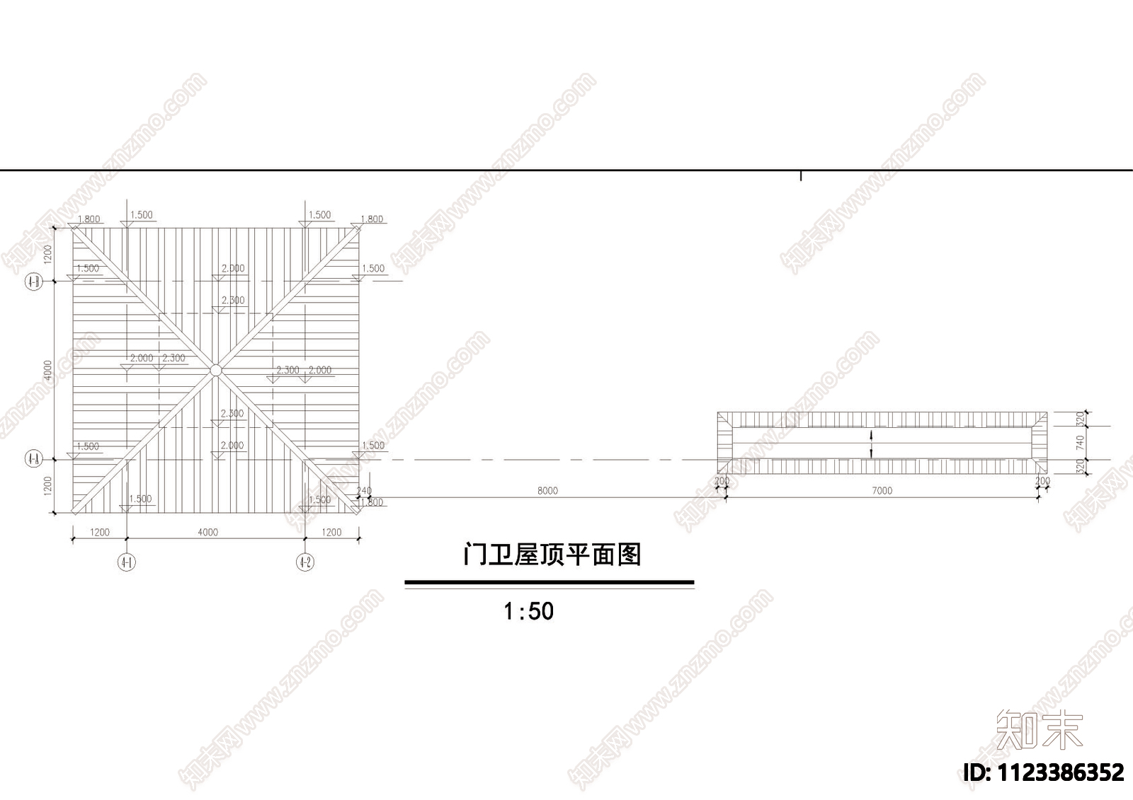 山庄入口大门及仿古门卫详图cad施工图下载【ID:1123386352】