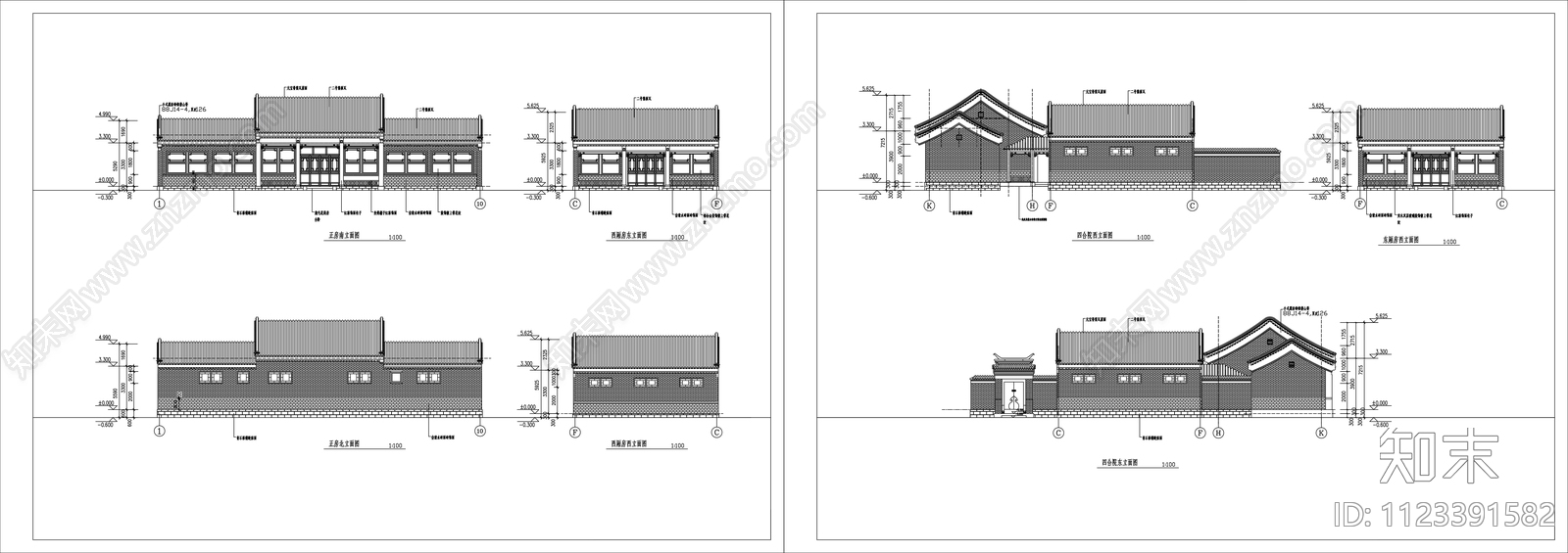 四合院建筑设计CAD图施工图下载【ID:1123391582】