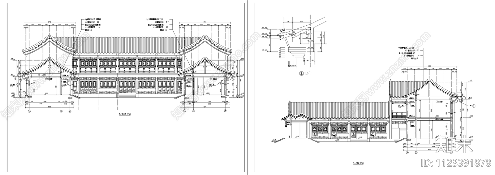 中式四合院建筑设计CAD图纸施工图下载【ID:1123391878】