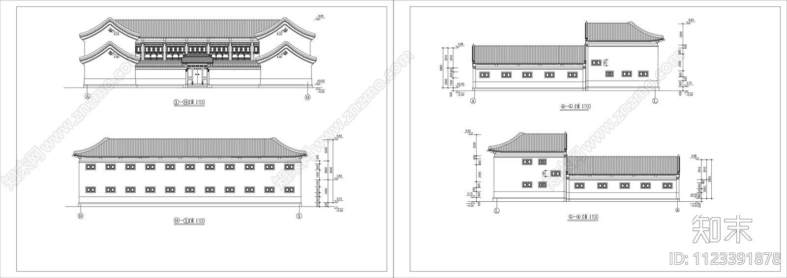 中式四合院建筑设计CAD图纸施工图下载【ID:1123391878】