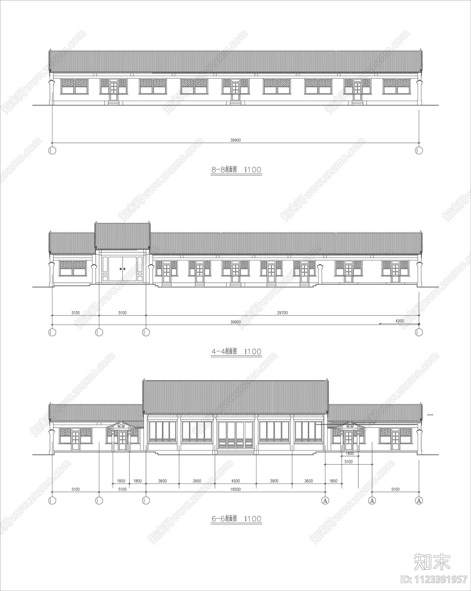 中式四合院建筑设计施工图下载【ID:1123391957】