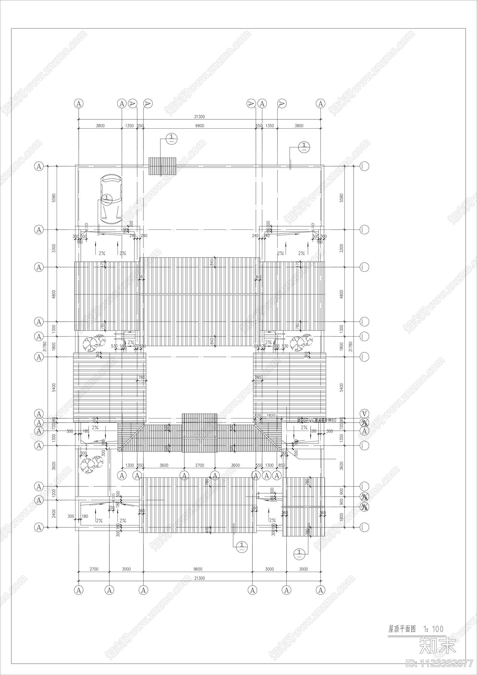 中式四合院建筑设计建筑平立面图施工图下载【ID:1123392077】