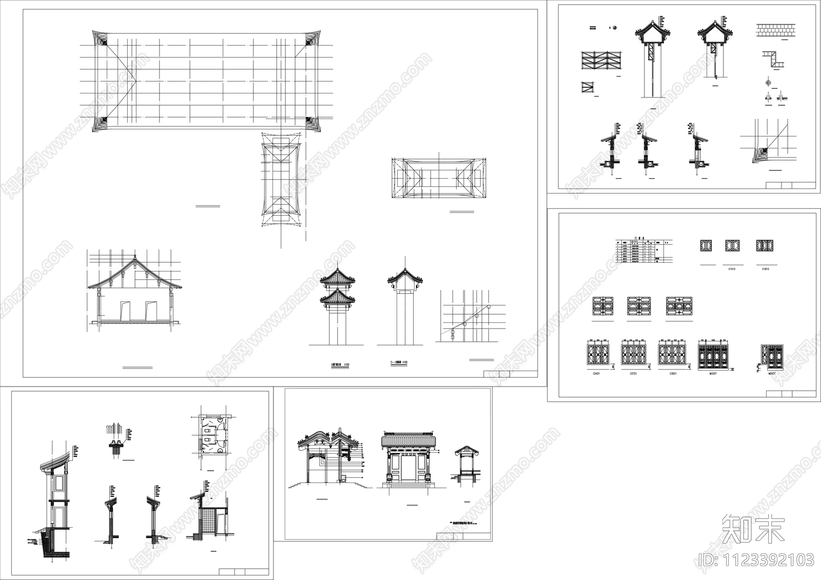 中式四合院建筑设计cad施工图下载【ID:1123392103】