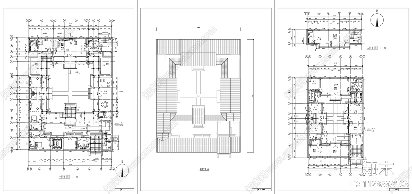 中式四合院建筑设计cad施工图下载【ID:1123392103】