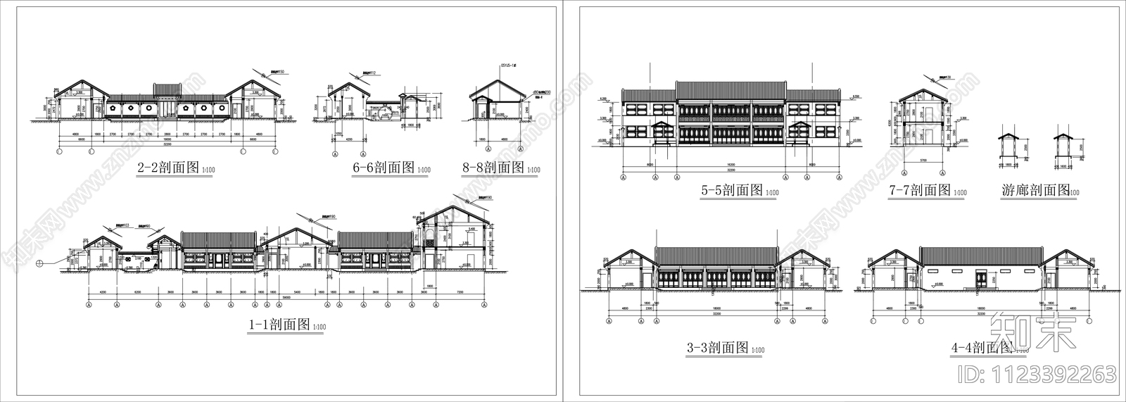 中式四合院平面图施工图下载【ID:1123392263】