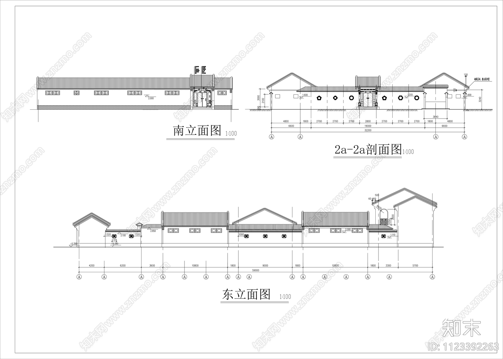 中式四合院平面图施工图下载【ID:1123392263】