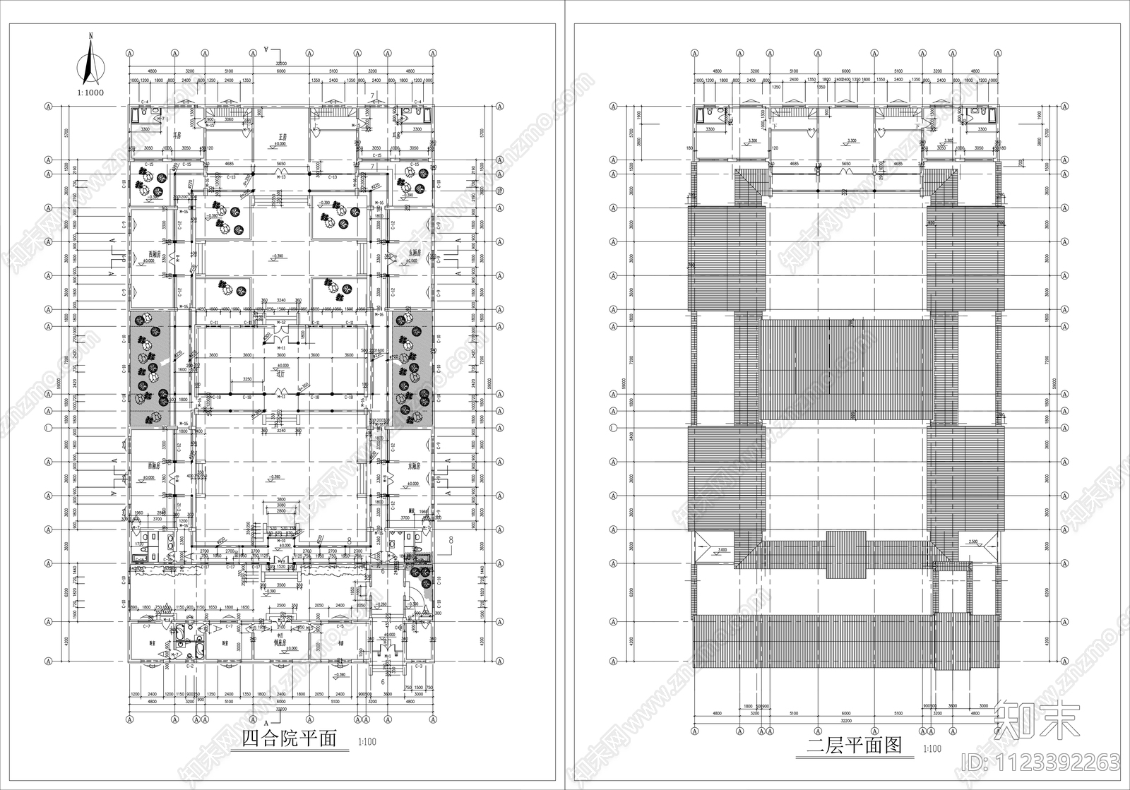 中式四合院平面图施工图下载【ID:1123392263】