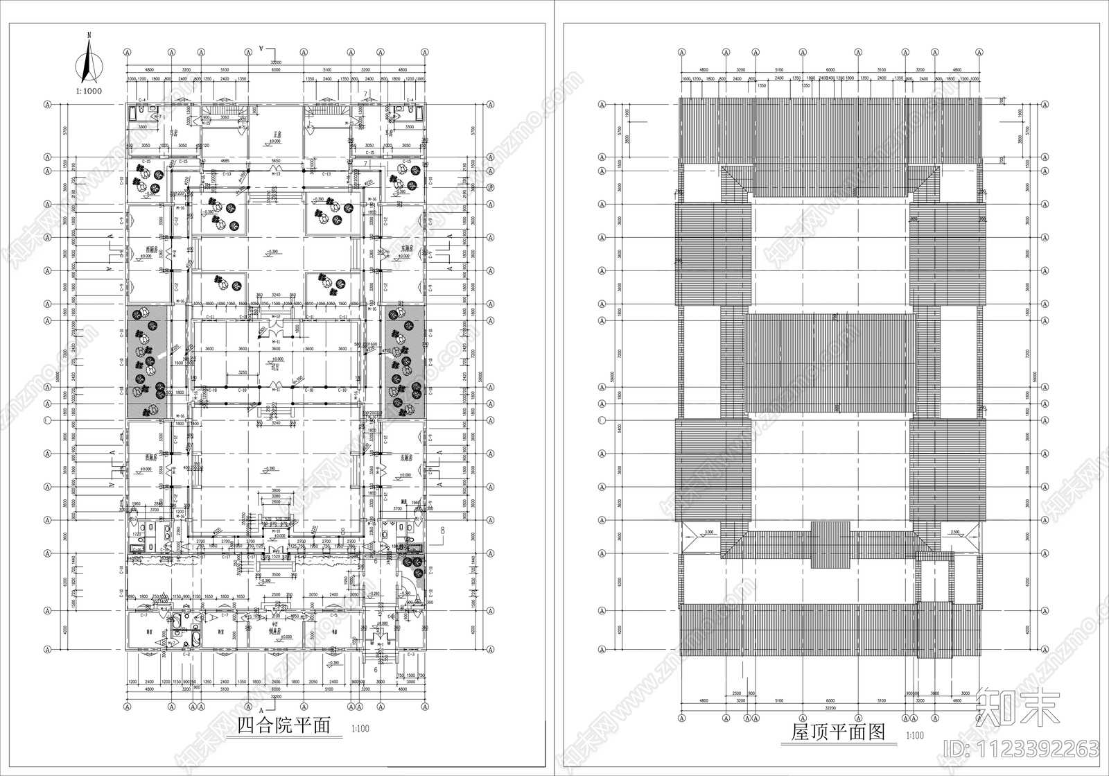中式四合院平面图施工图下载【ID:1123392263】