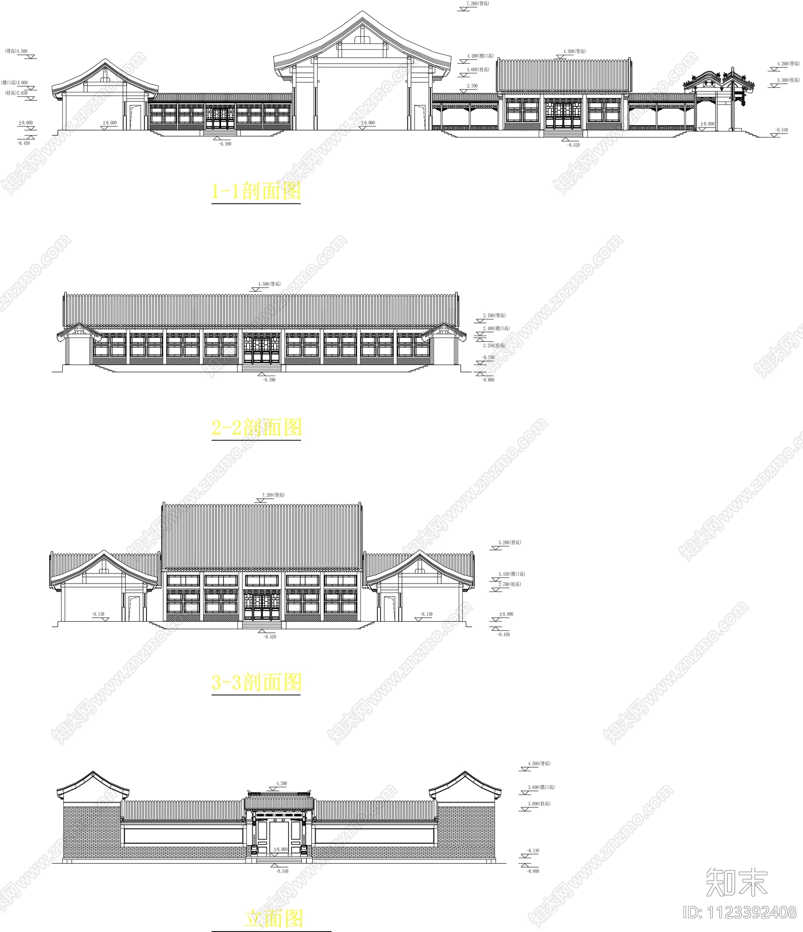 中式四合院平面图cad施工图下载【ID:1123392408】