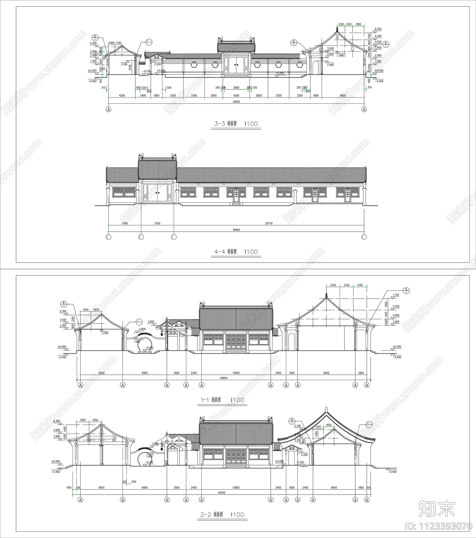 中式四合院建筑设计施工图下载【ID:1123393070】