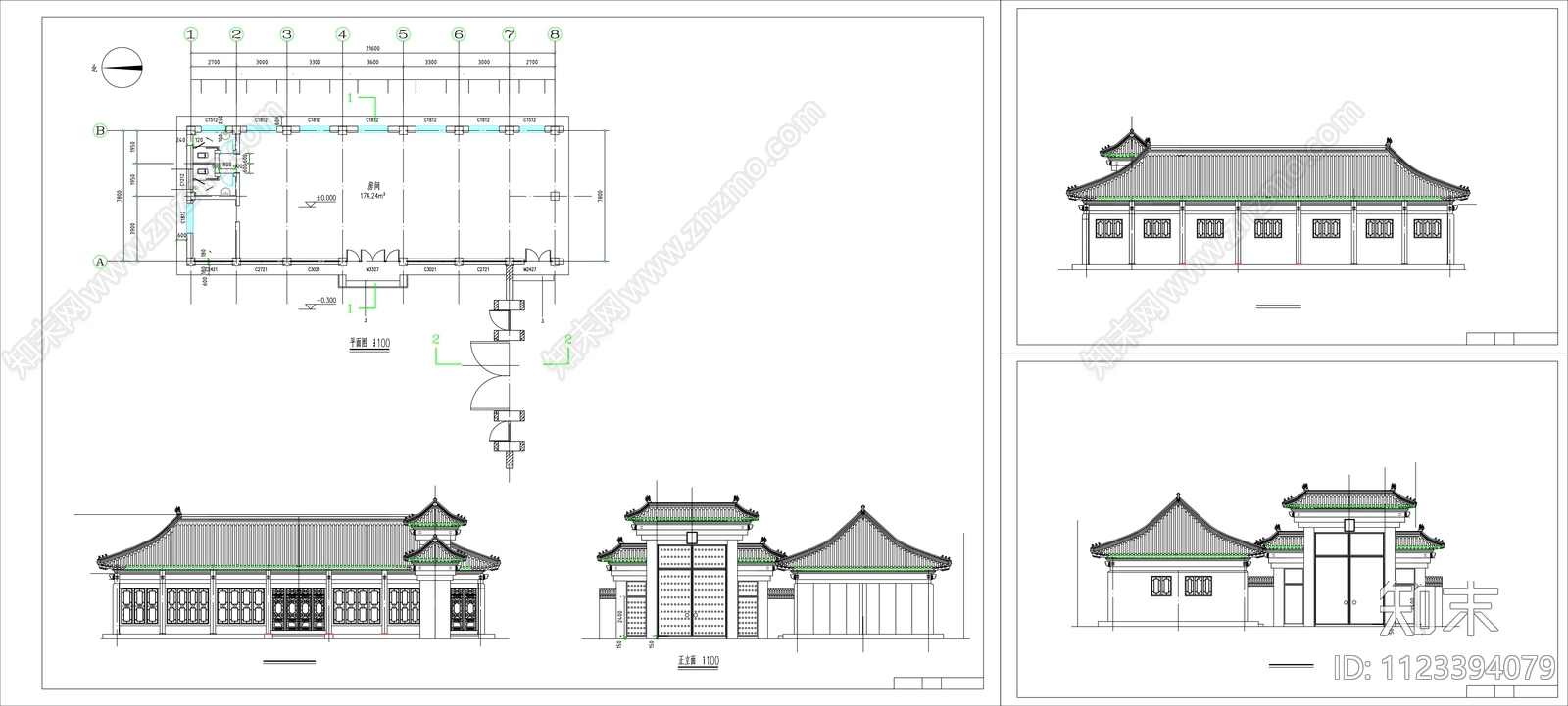 中式四合院平面图施工图下载【ID:1123394079】