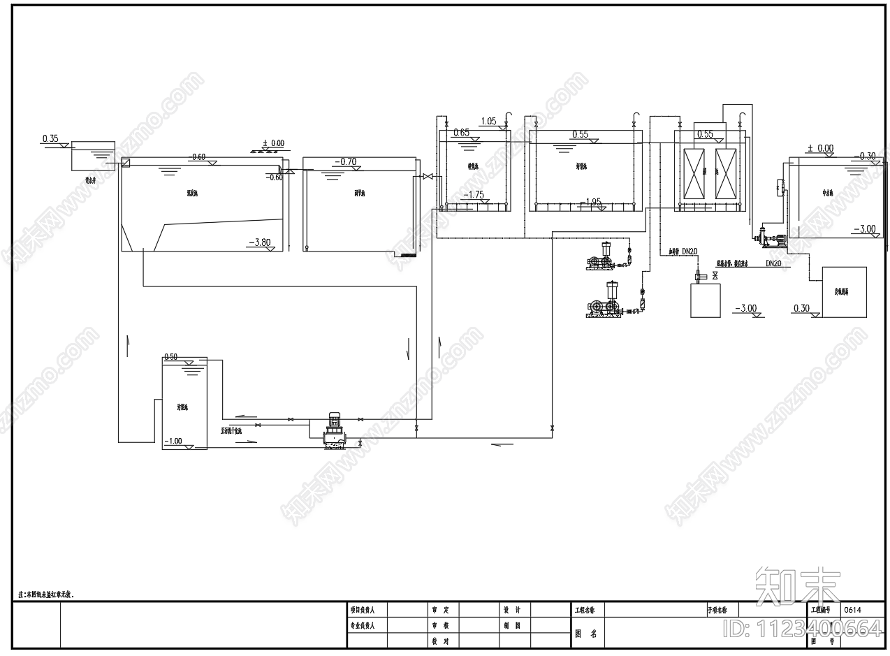 300立方米污水处理工程工艺CAD图纸施工图下载【ID:1123400664】