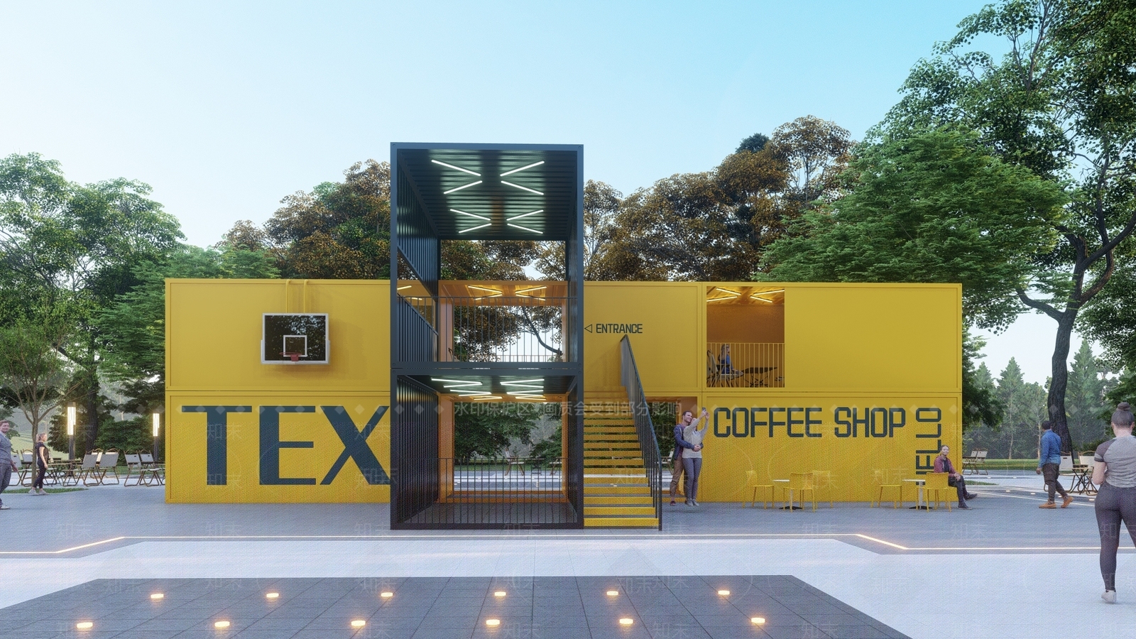 现代集装箱餐饮建筑SU模型下载【ID:1123403322】