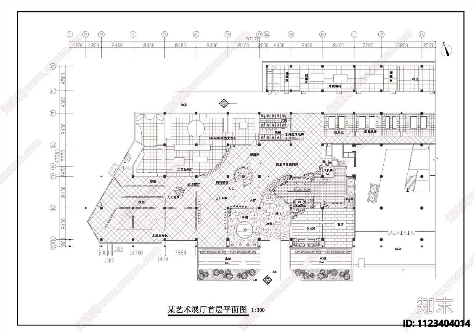 艺术展馆cad装修图cad施工图下载【ID:1123404014】