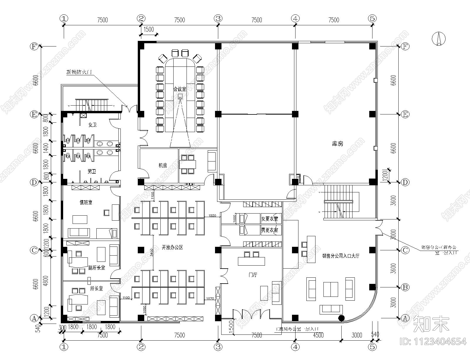 现代办公楼cad施工图下载【ID:1123404654】