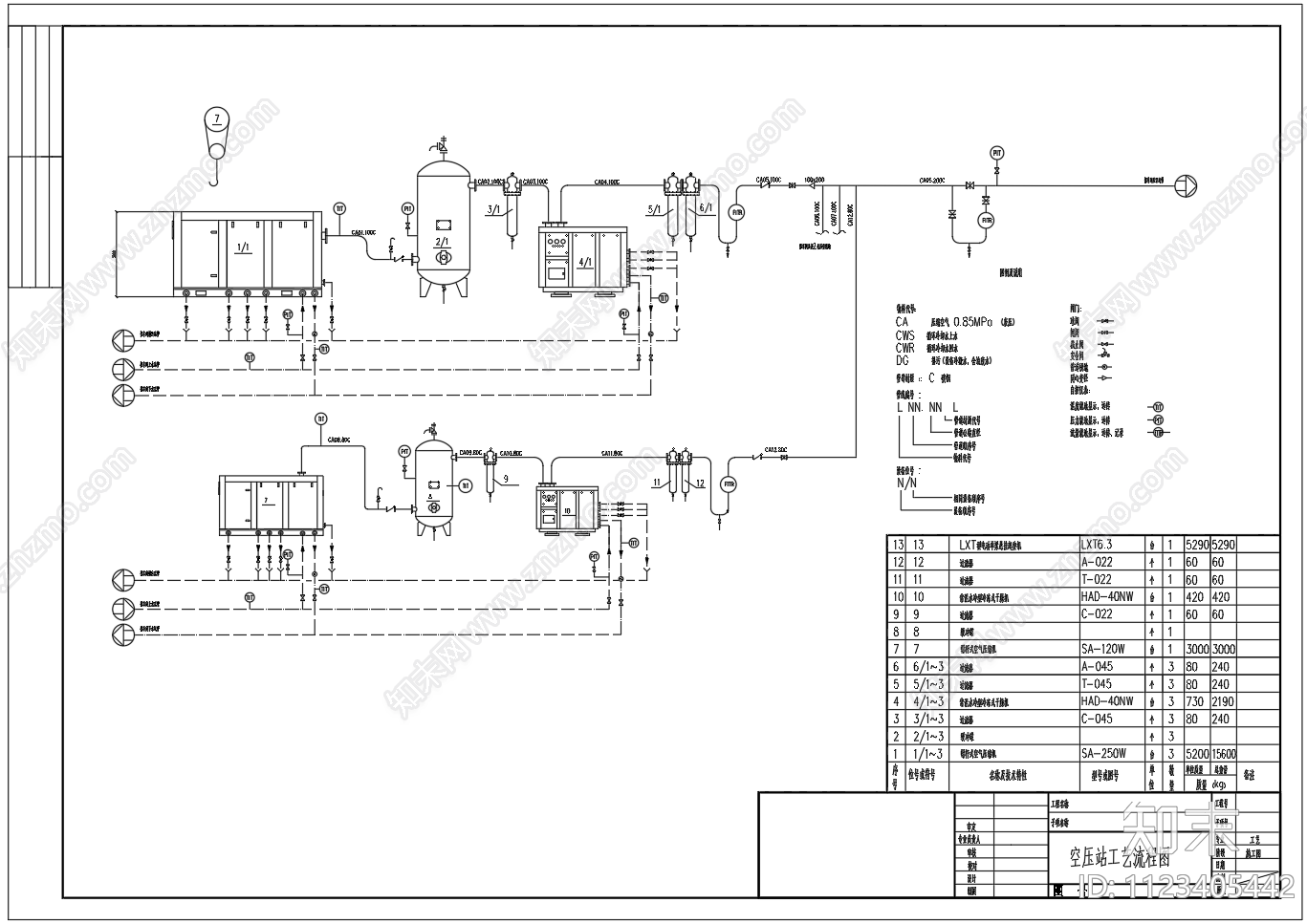 空压机站平面剖面管道布置空压站工艺流程图施工图下载【ID:1123405442】