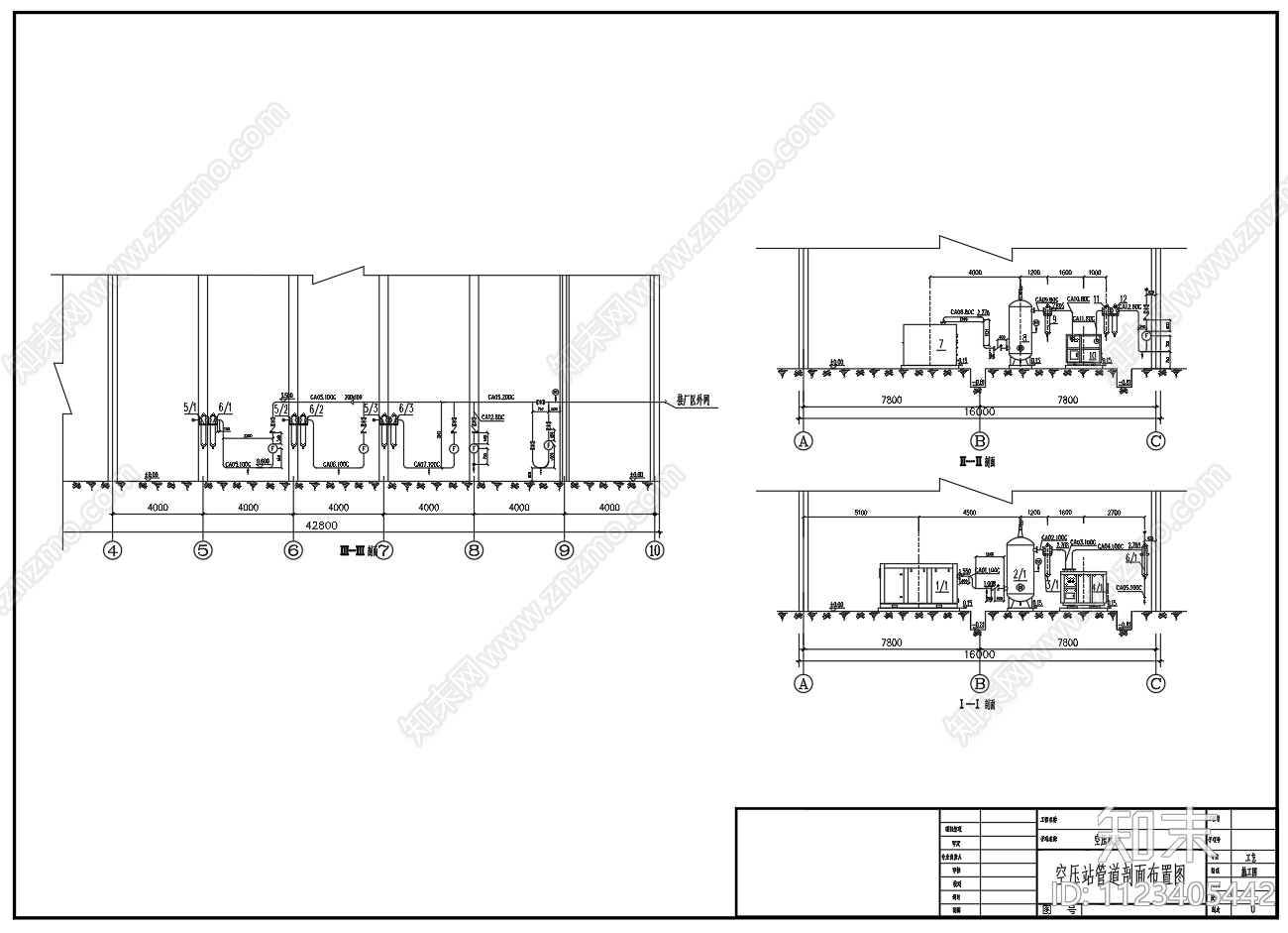 空压机站平面剖面管道布置空压站工艺流程图施工图下载【ID:1123405442】