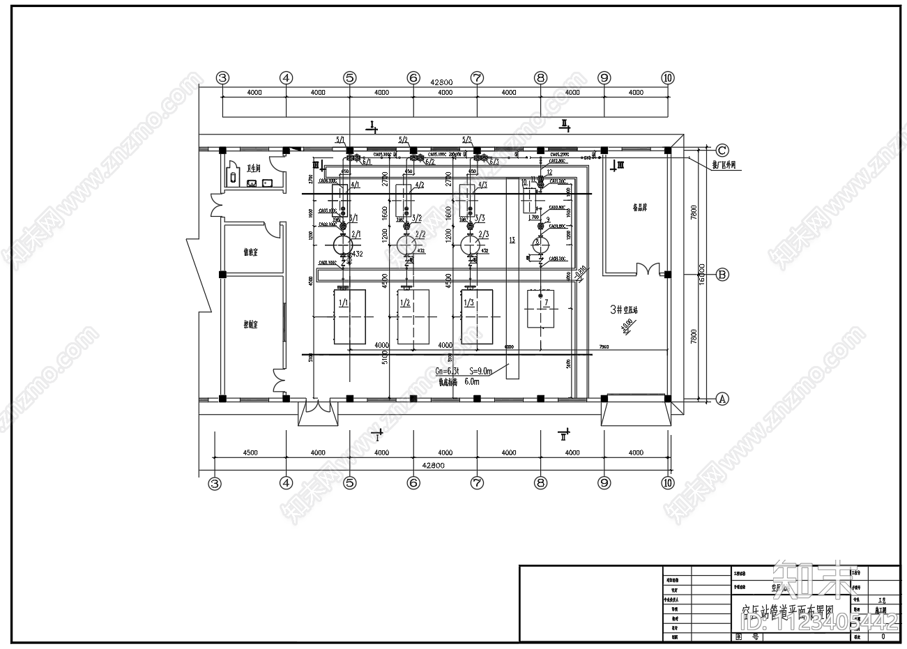 空压机站平面剖面管道布置空压站工艺流程图施工图下载【ID:1123405442】