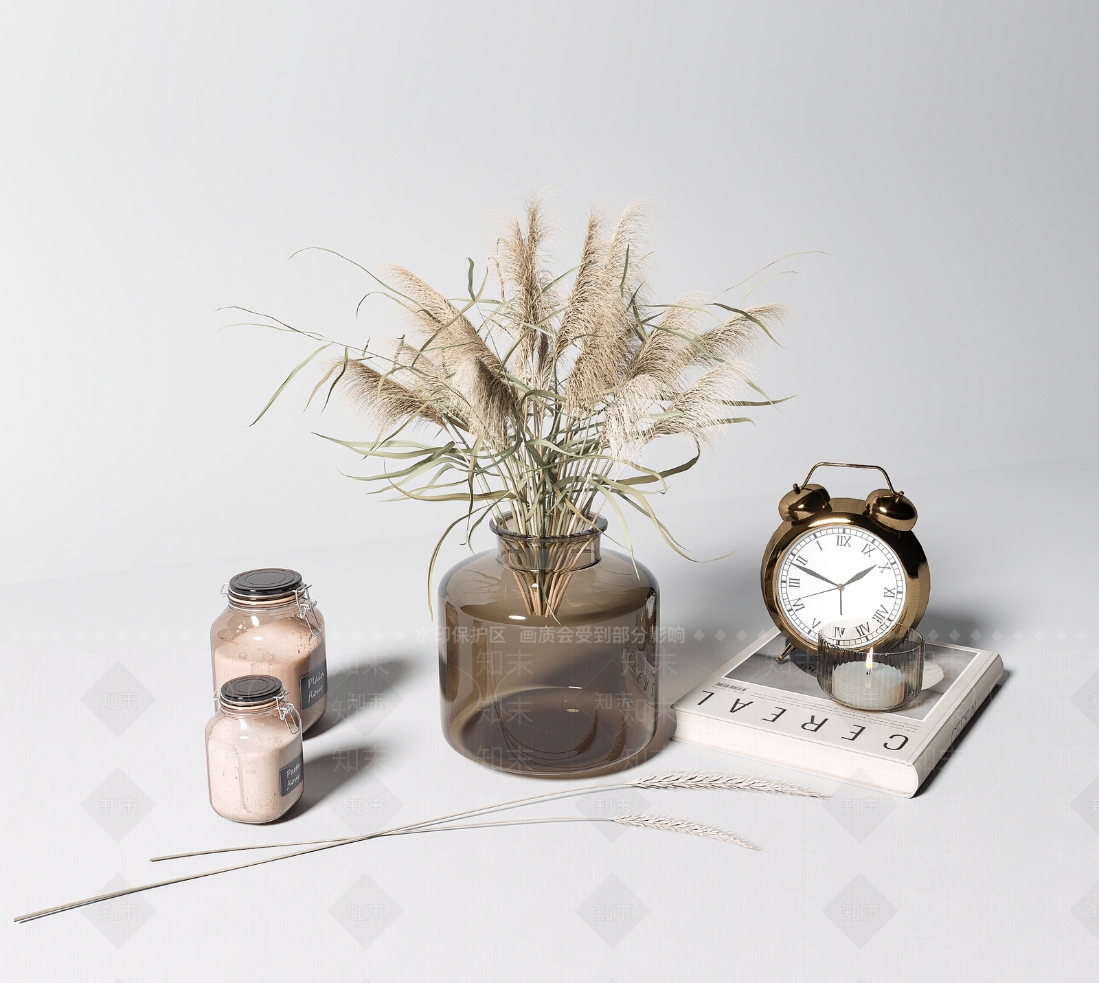 干花芦苇花瓶花艺3D模型下载【ID:1123406574】