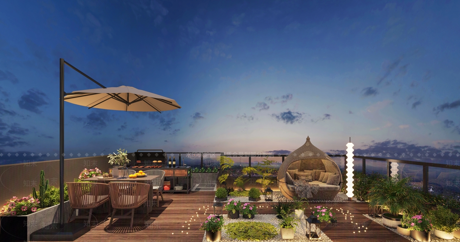 现代别墅屋顶花园3D模型下载【ID:1123407475】