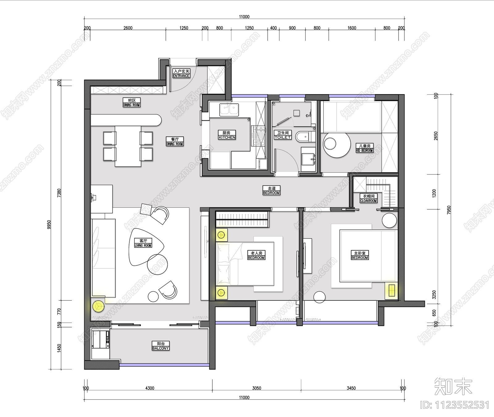 住宅样板房平面图施工图下载【ID:1123552531】