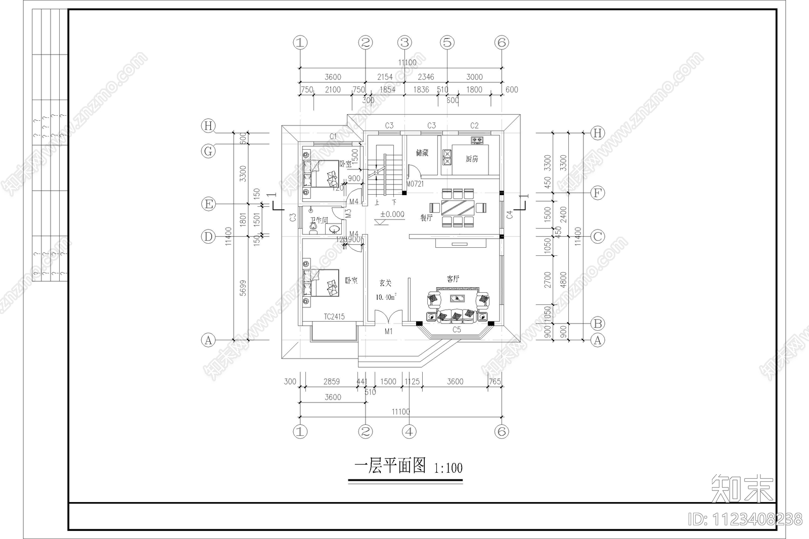 现代自建房别墅设计cad施工图下载【ID:1123408238】