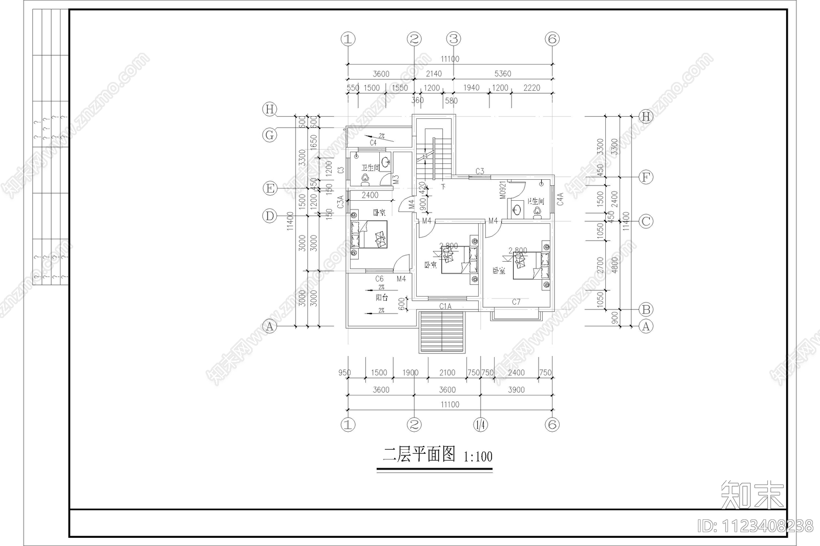 现代自建房别墅设计cad施工图下载【ID:1123408238】