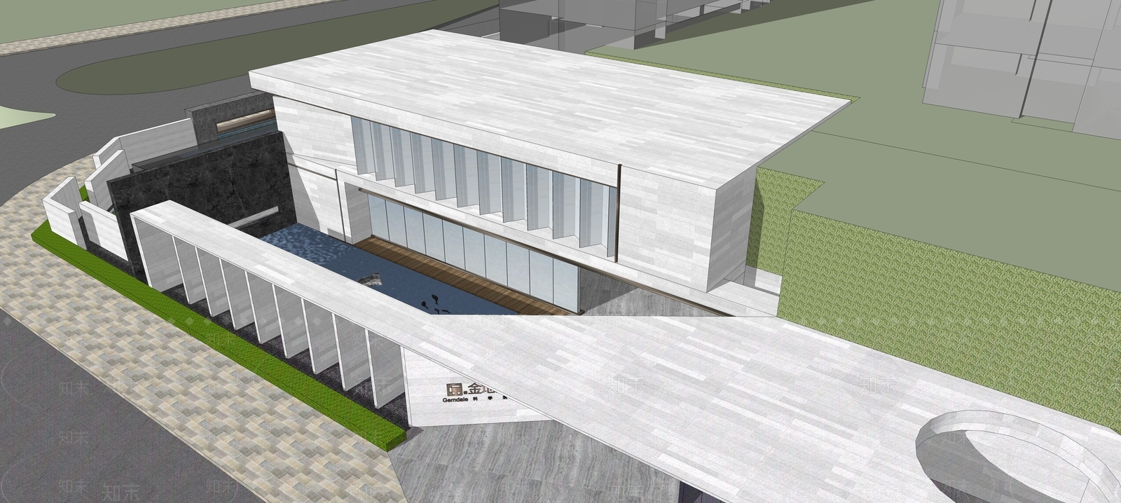 现代风格售楼处建筑SU模型下载【ID:1123408986】_知末su模型网