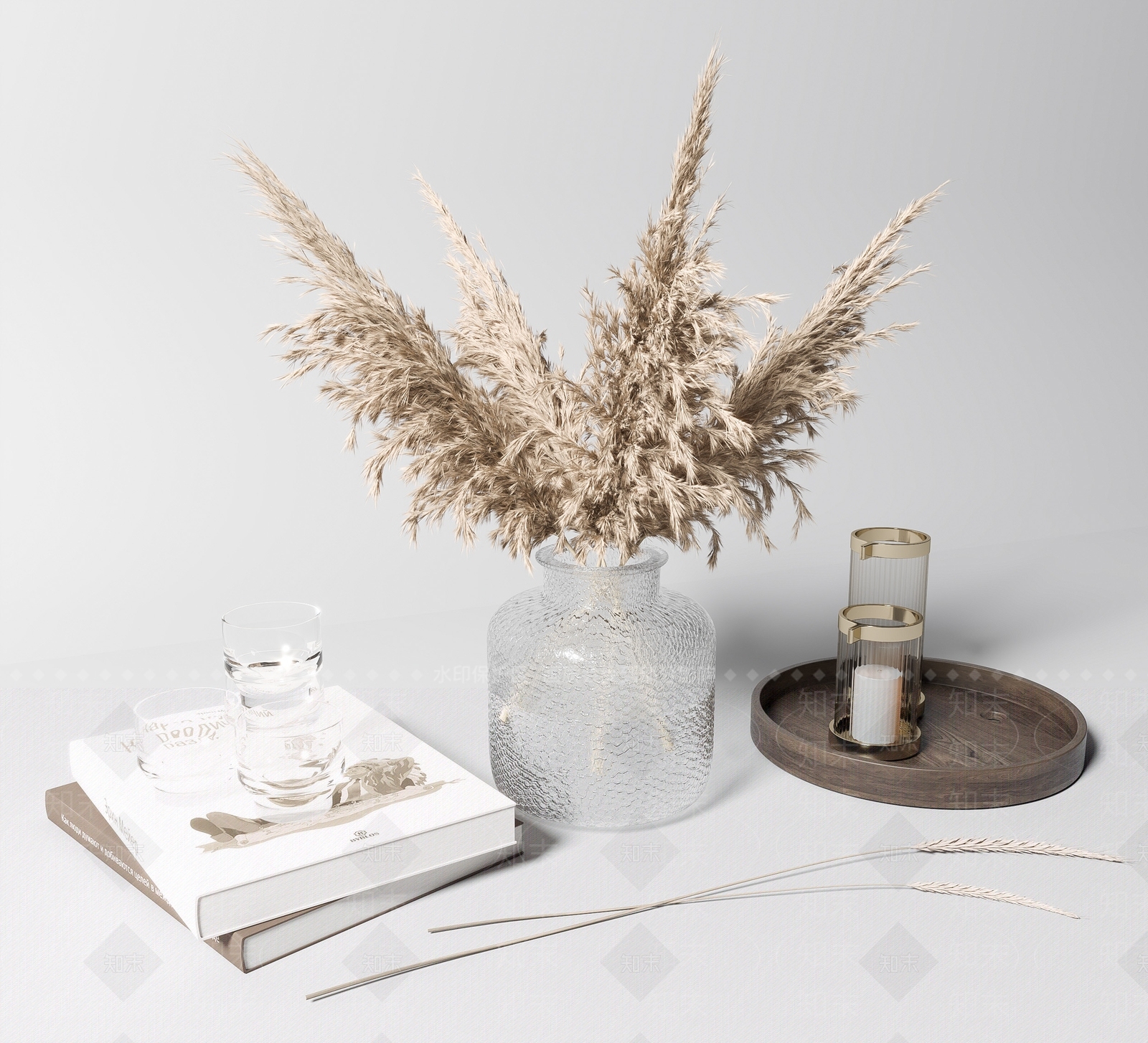 干枝芦苇花瓶花艺3D模型下载【ID:1123410482】