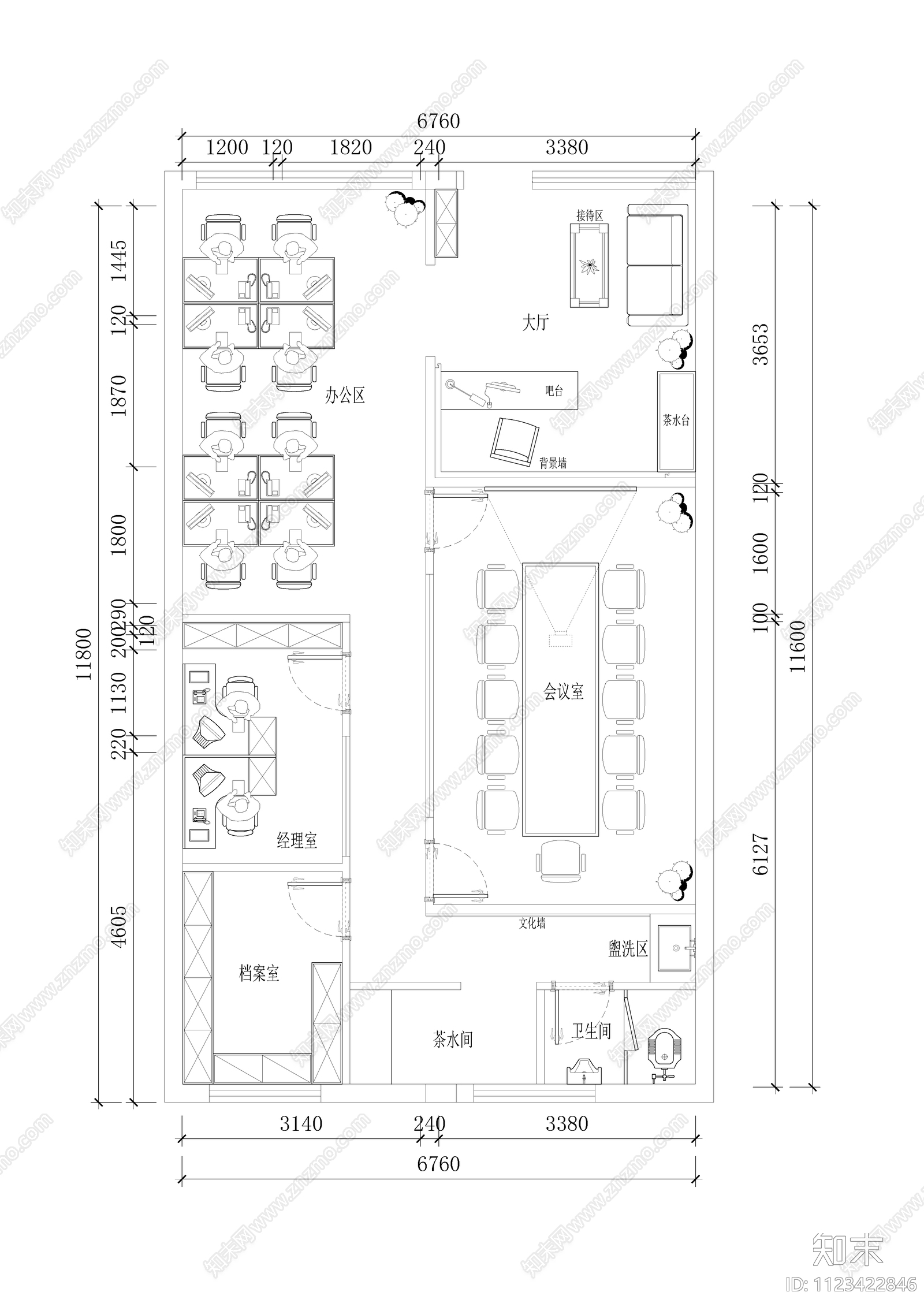 办公室平面方案施工图下载【ID:1123422846】