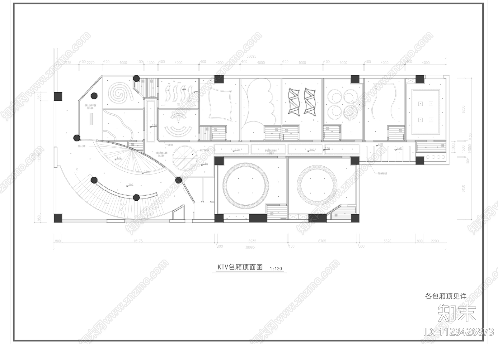 ktv包厢装修cad施工图下载【ID:1123426873】