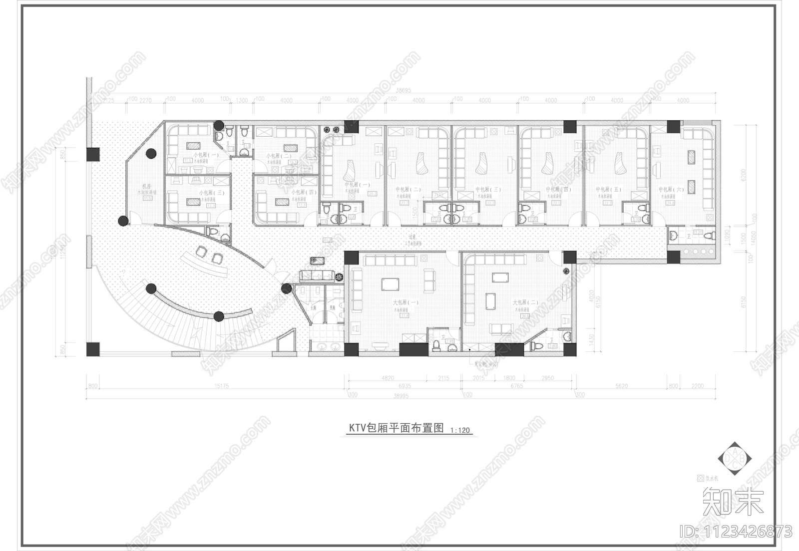 ktv包厢装修cad施工图下载【ID:1123426873】