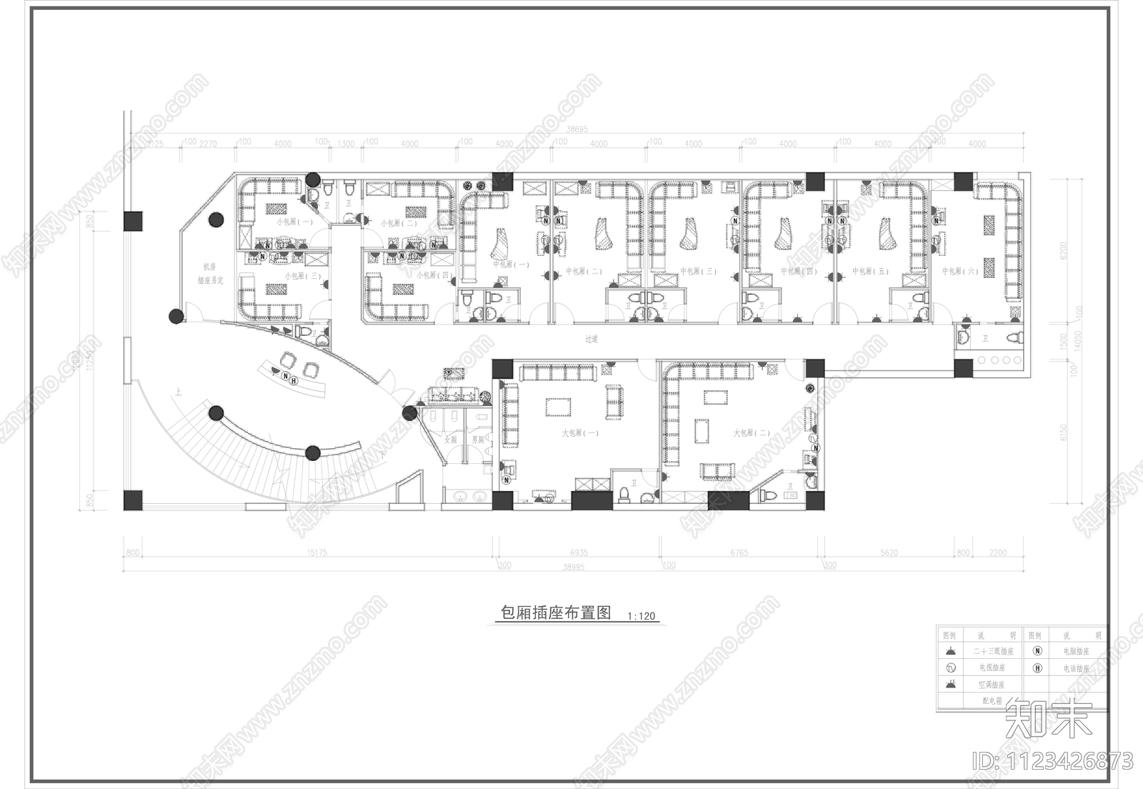 ktv包厢装修cad施工图下载【ID:1123426873】
