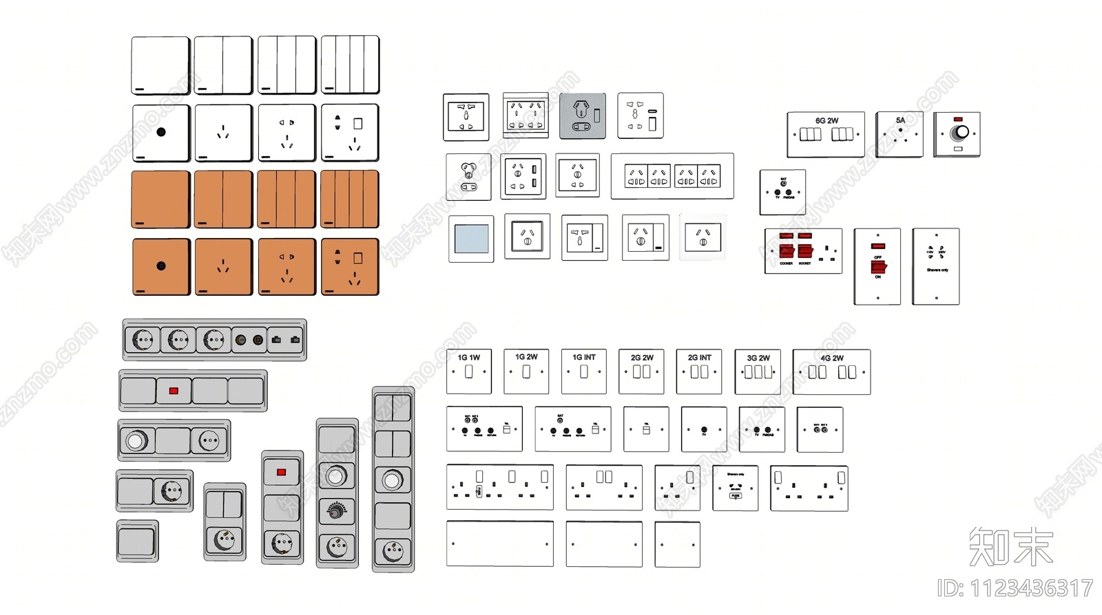 现代开关插座组合SU模型下载【ID:1123436317】