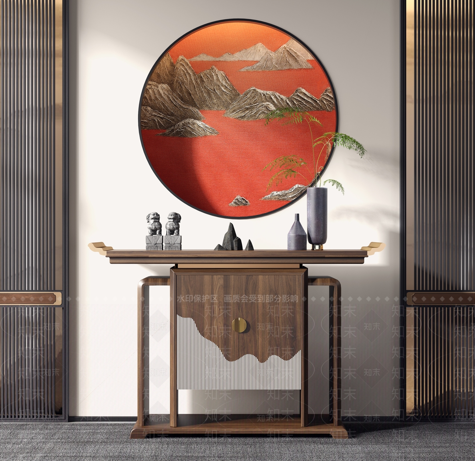 新中式端景台3D模型下载【ID:1123447357】