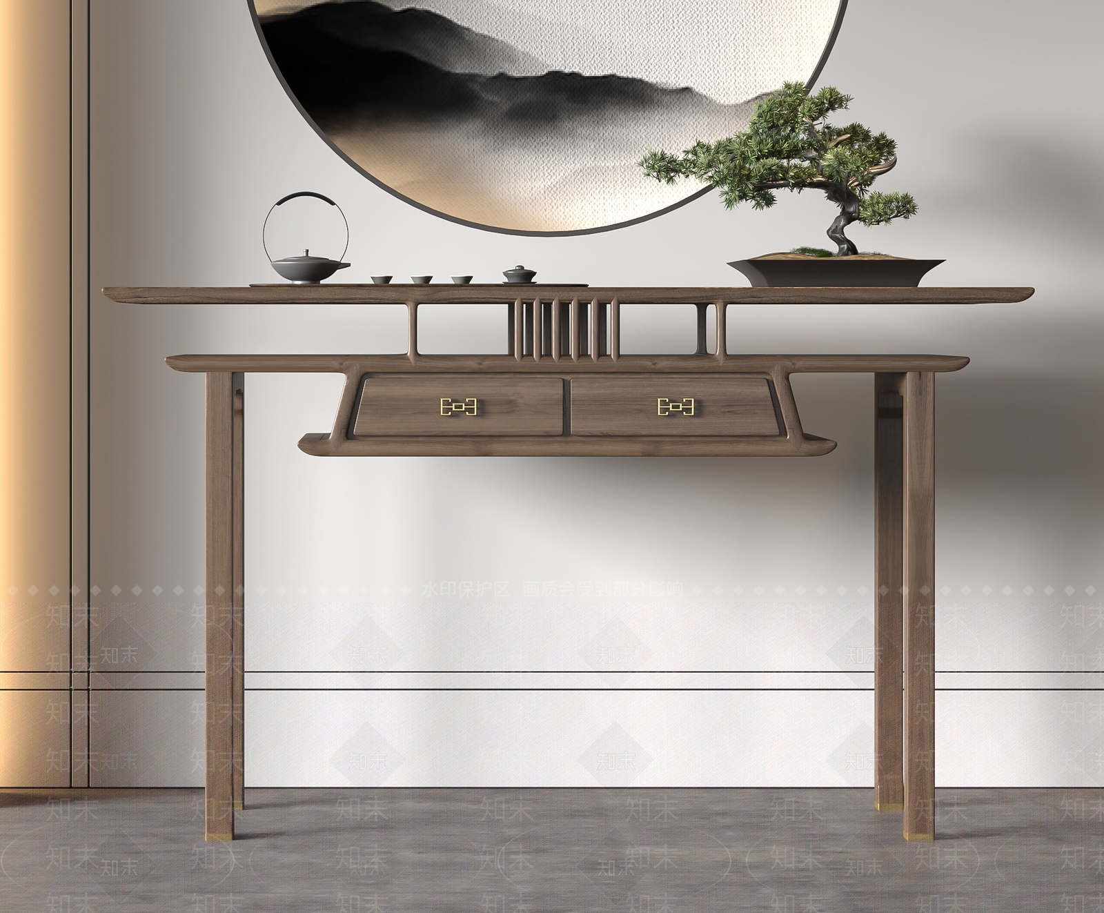 新中式端景台3D模型下载【ID:1123447835】