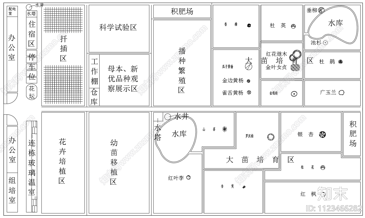 小型苗圃规划设计平面图施工图下载【ID:1123466282】