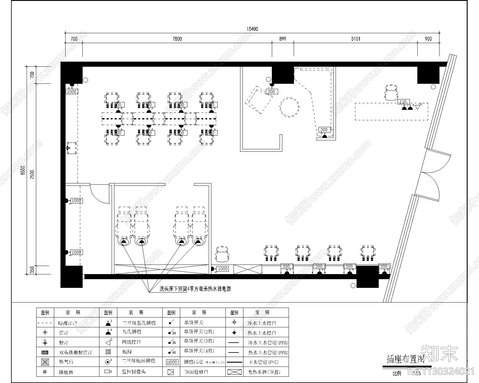 美发店cad施工图下载【ID:1130324021】