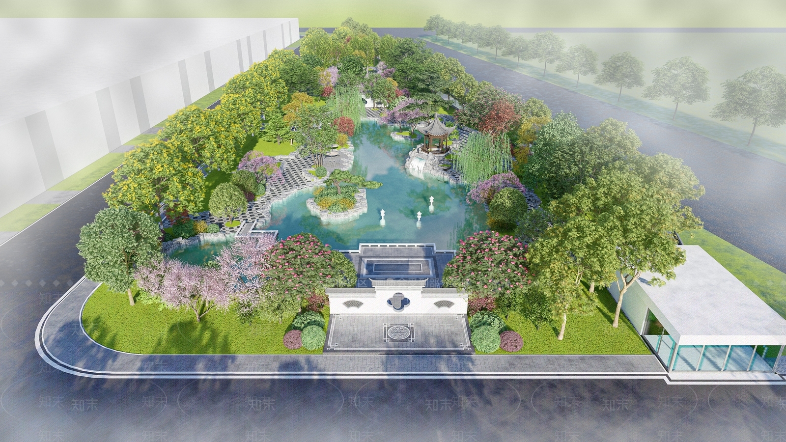 中式园林景观SU模型下载【ID:1123474000】