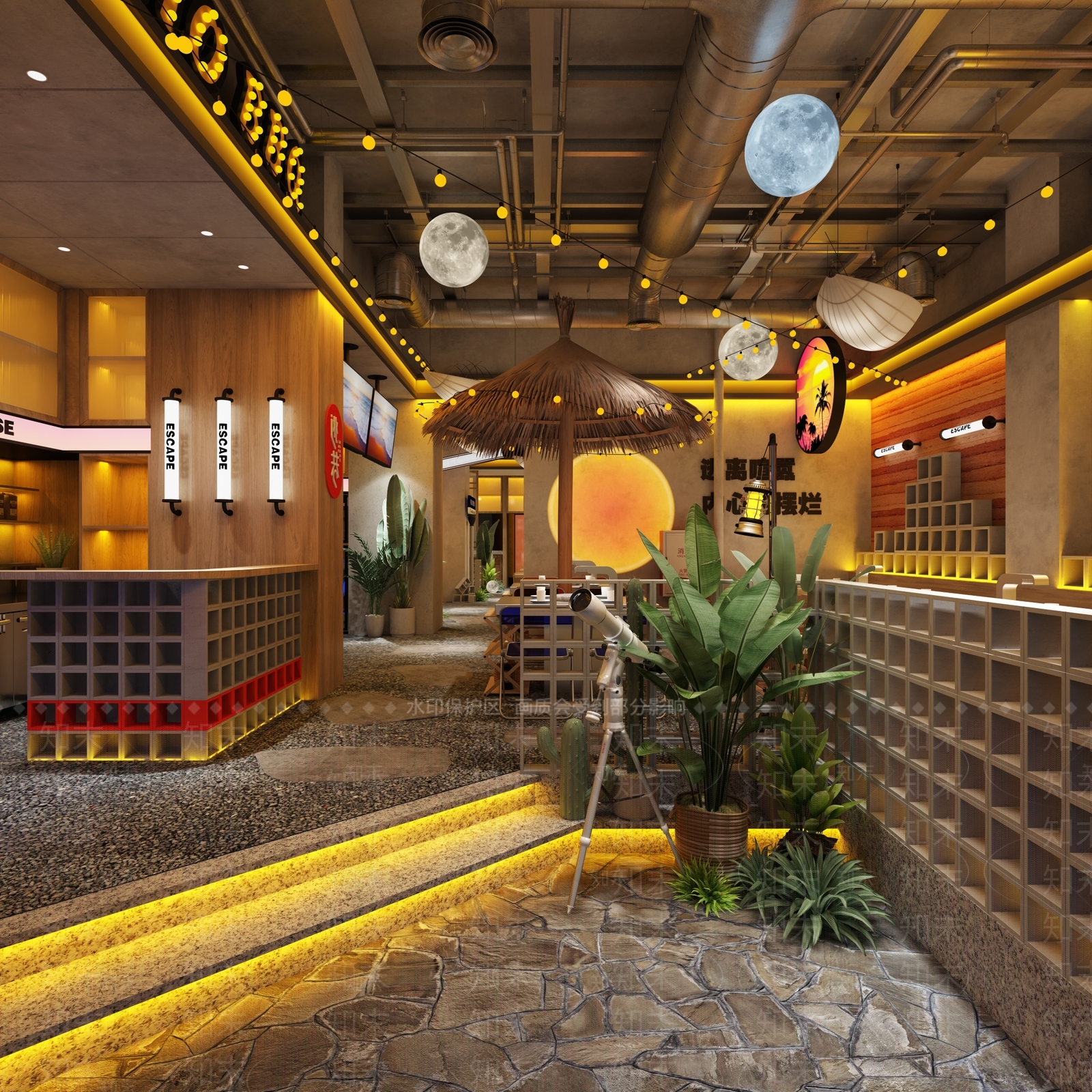 中式露营风烤肉店3D模型下载【ID:1123481322】