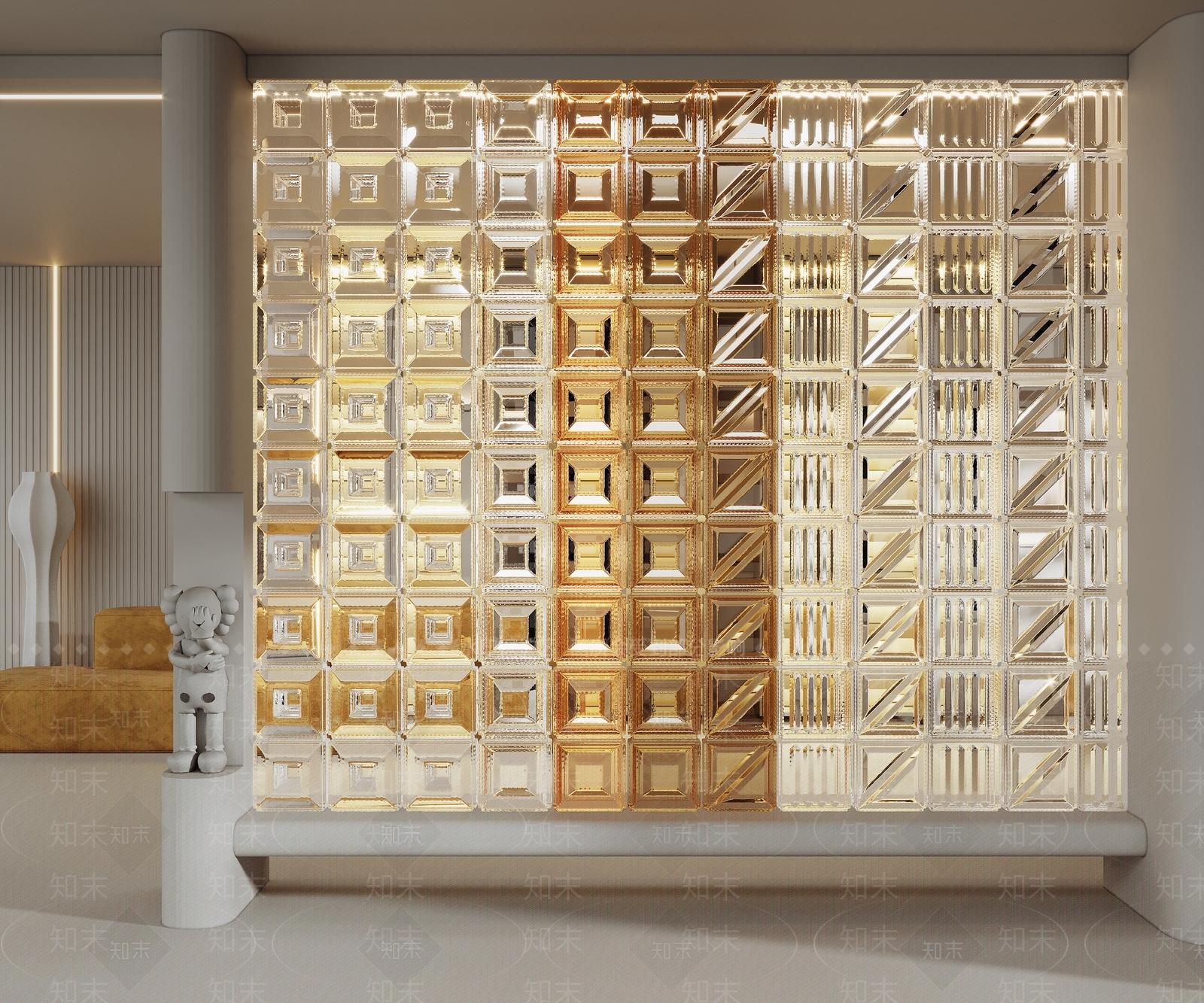 现代雕花玻璃屏风隔断3D模型下载【ID:1123477885】