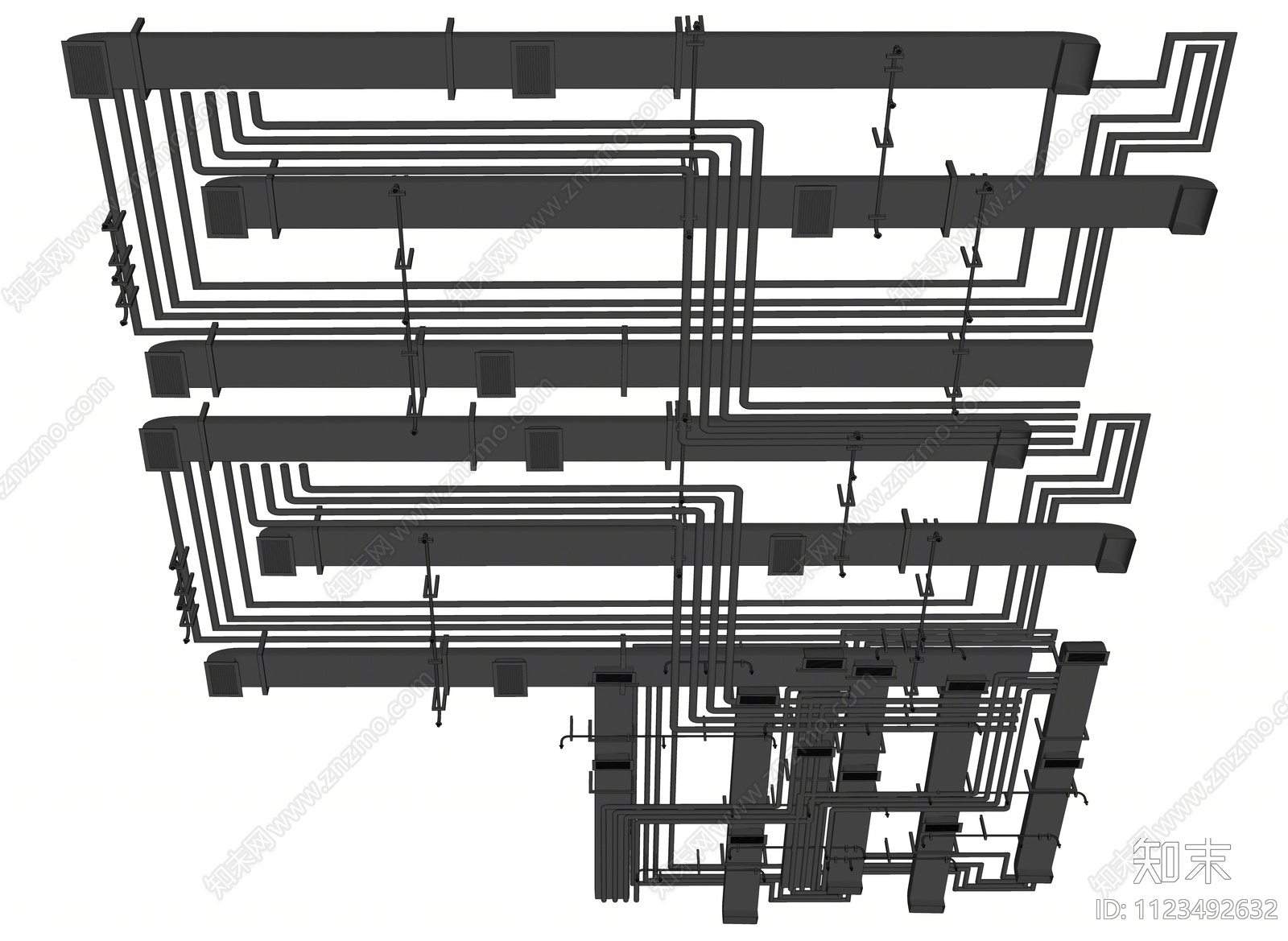 现代工业管道通风管道吊顶SU模型下载【ID:1123492632】