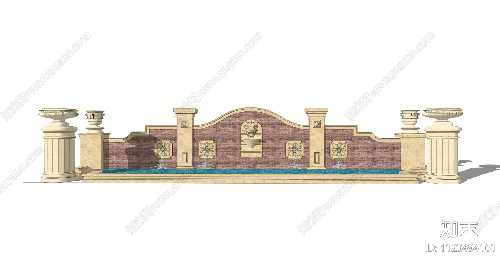 欧式入口景观喷泉SU模型下载【ID:1123494161】