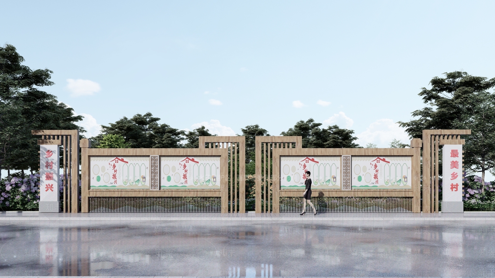 新中式乡村振兴宣传栏SU模型下载【ID:1123495521】