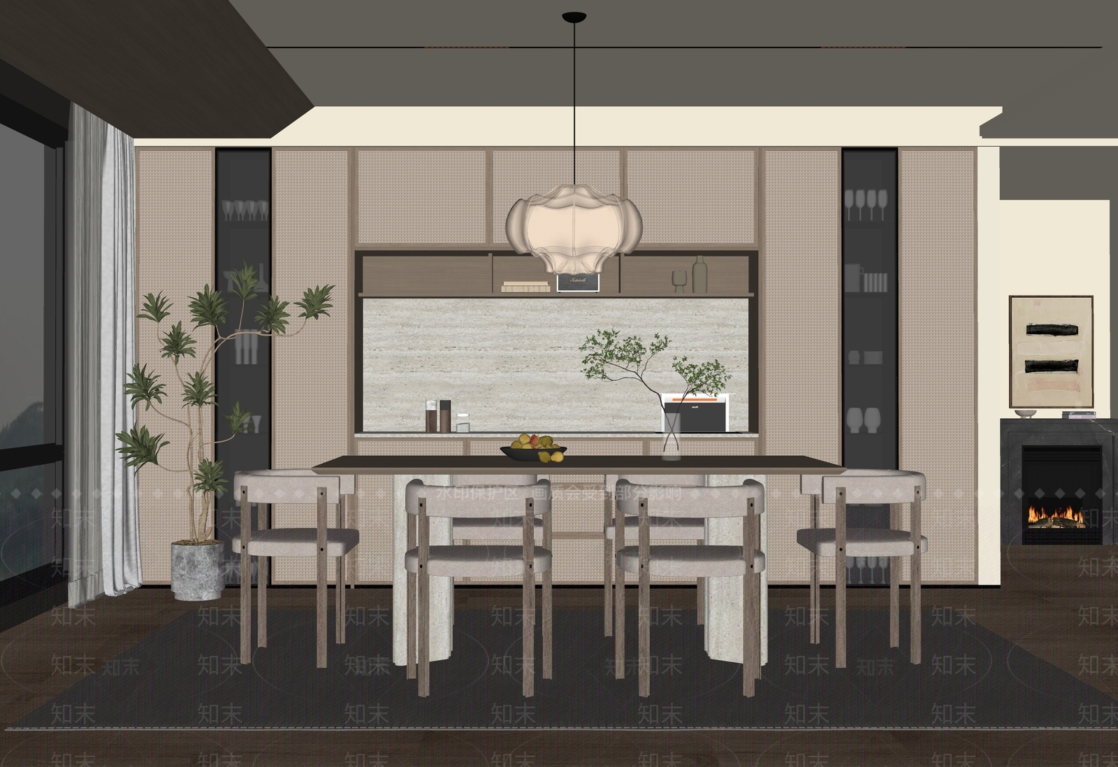 侘寂风餐厅SU模型下载【ID:1123497612】_知末su模型网