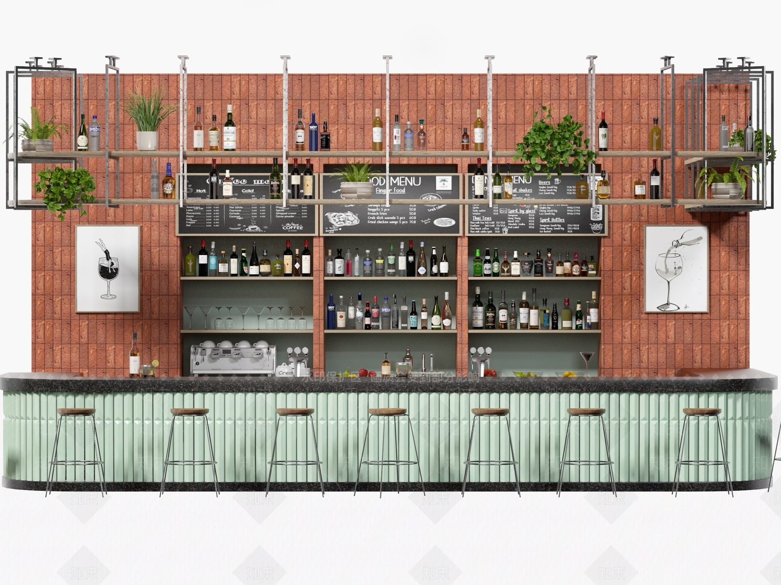 工业风酒吧酒水吧台3D模型下载【ID:1123500209】